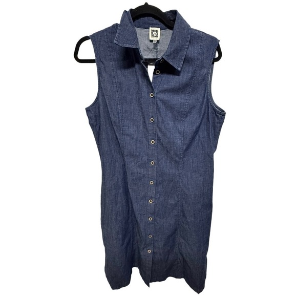 Anne Klein Chambray Denim Midi Dress Medium Wash Size 10 NWT Button Up - Picture 1 of 5